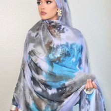 Satin Printed Scarf 180x85cm Silk Feel Wrap Ethnic Head Cover Shawl For Women