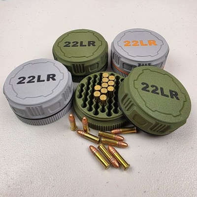 (4 pack) 22 LR Mini  Ammo Box Storage Case Container 55 Rounds with Screw On Lid