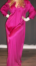 Vtg Pink Berry Long Lorraine Shiny Nylon Lace Robe L