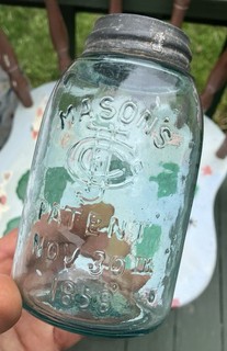 A Crude Blue Aqua Mason’s CfJ Co Monogrammato Midget Pinta Barattolo Frutta/Zinco Abbinato