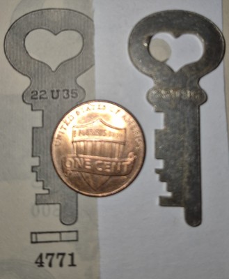Eagle Lock Co. Trunk / Steamer Locker  Fitted Key # 22U35  Graham # 4771.