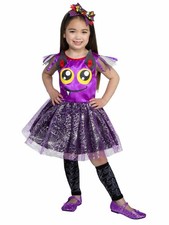 Toddler Girls Purple Batty Beauty Costume Bat Dress Headpiece Legwarmers 3T-4T
