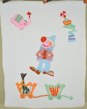 Whimsical Vintage Circus Animals  Clown Applique Antique Crib Quilt 