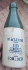Tall green top cork top GB W. WATKINS BOULDER 3 leaf clover trademark  from WA