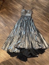 Sherri Hill Silver Black Metallic Long Formal Full Skirt Prom Dress Sz 8 Lace Up
