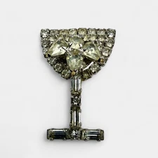 Vintage ALVA Rhinestone Martini Glass Brooch Clear Crystal Cocktail Pin