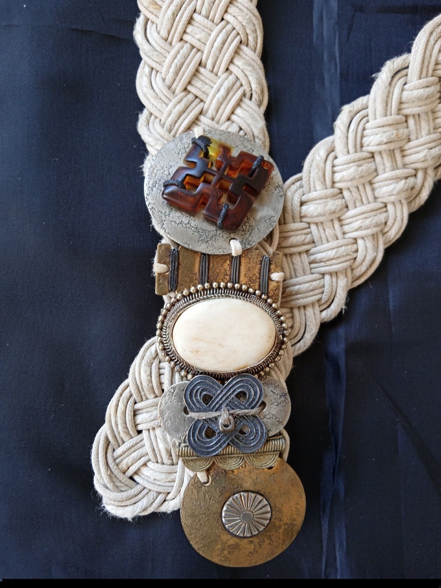 Vintage Marjorie Baer SF Mixed-Metal & Beaded Boho Braided Rope Belt Vintage Marjorie Baer SF braided Metel N Brass Heart Buckle  main image 3