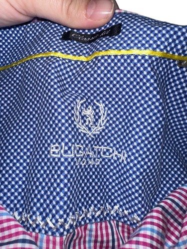 Bugatchi Uomo Mens Button Up Shirt Sz XL Pink Blue Plaid Flip Cuffs - Picture 3 of 7