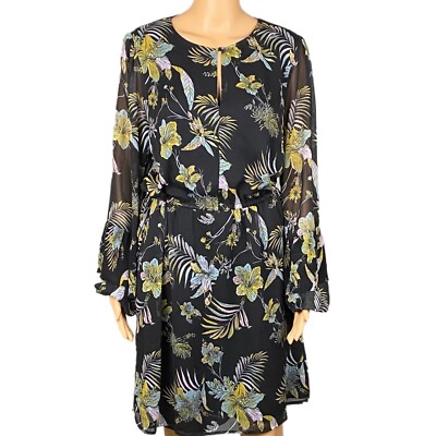 Gestuz ''Maui'' dress in ''Black Palm'' print with ties at waist. Size 40=US8. EUC