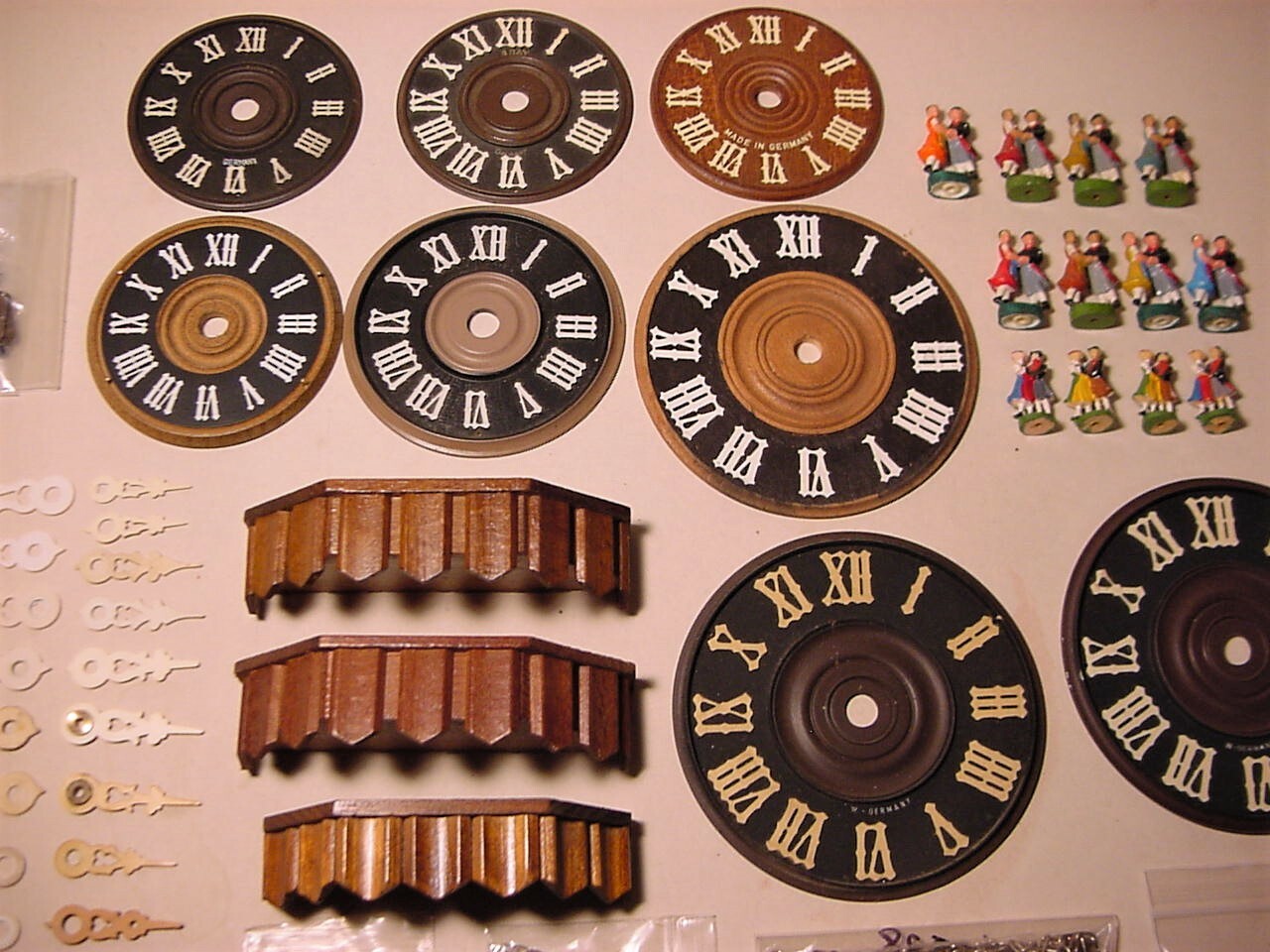LOT OF VINTAGE CUCKOO CLOCK * DIALS * DIAL HANDS * BALCONIES * FIGURES