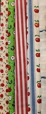 Coordinating Apple Cotton Fabric Bundle Red Green Blue Various Sizes