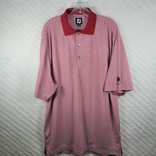 FootJoy Shirt Mens Large L Red Striped Short Sleeve Golf Polo Performance Stone