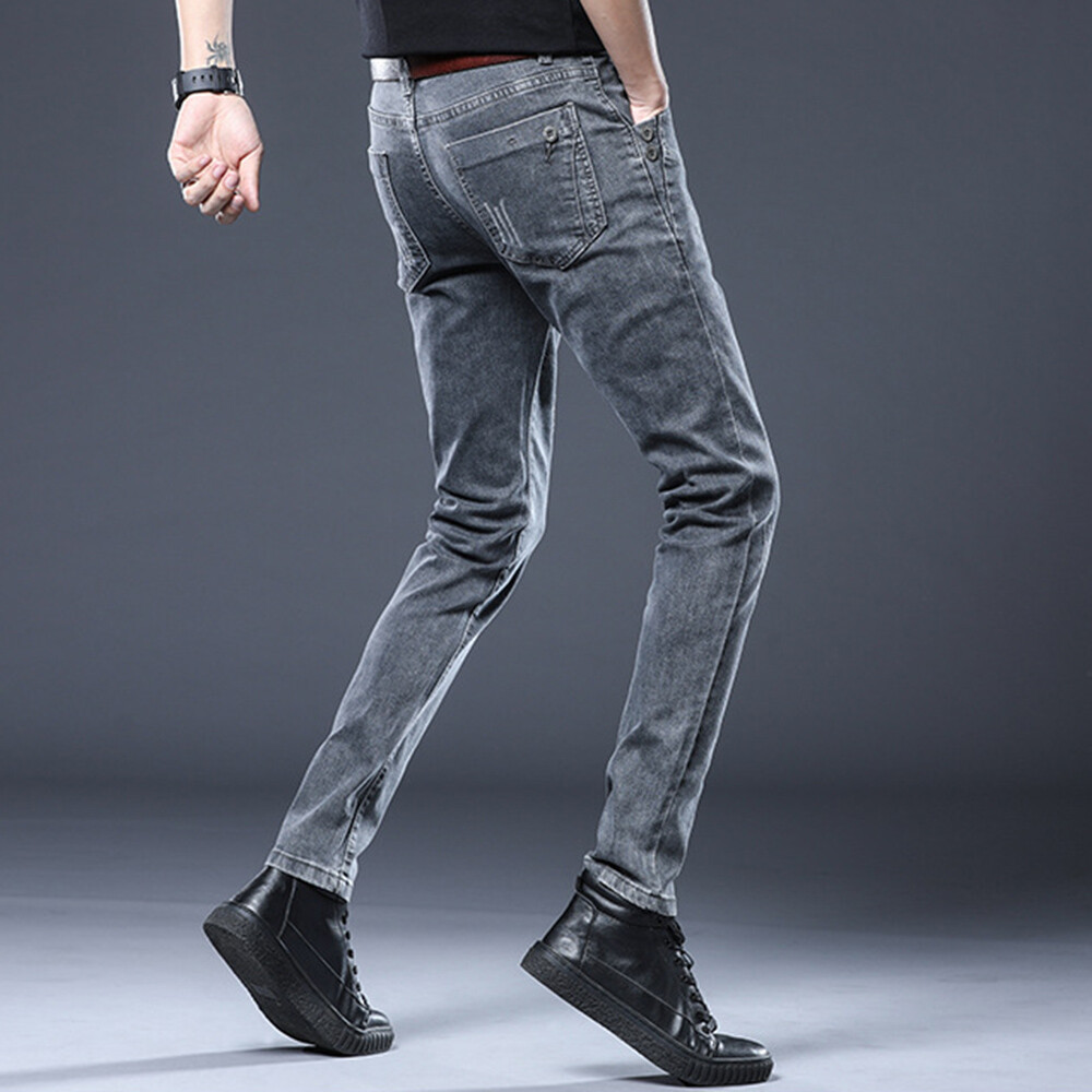 Men Dark Grey Denim Pants Heavy Duty Stretch Slim Fit Skinny Jeans