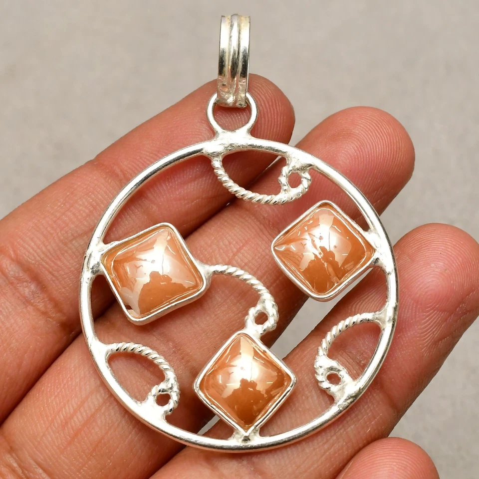 Perlmutt Edelstein 925 Sterlingsilber Handarbeit Schmuck Anhänger 2,12 Zoll - Bild 3 von 4