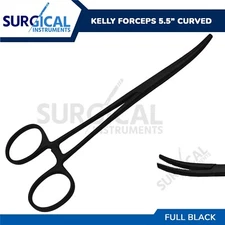 Kelly Hemostat Forceps 5.5" Curved Stainless Steel Full Black German Grade