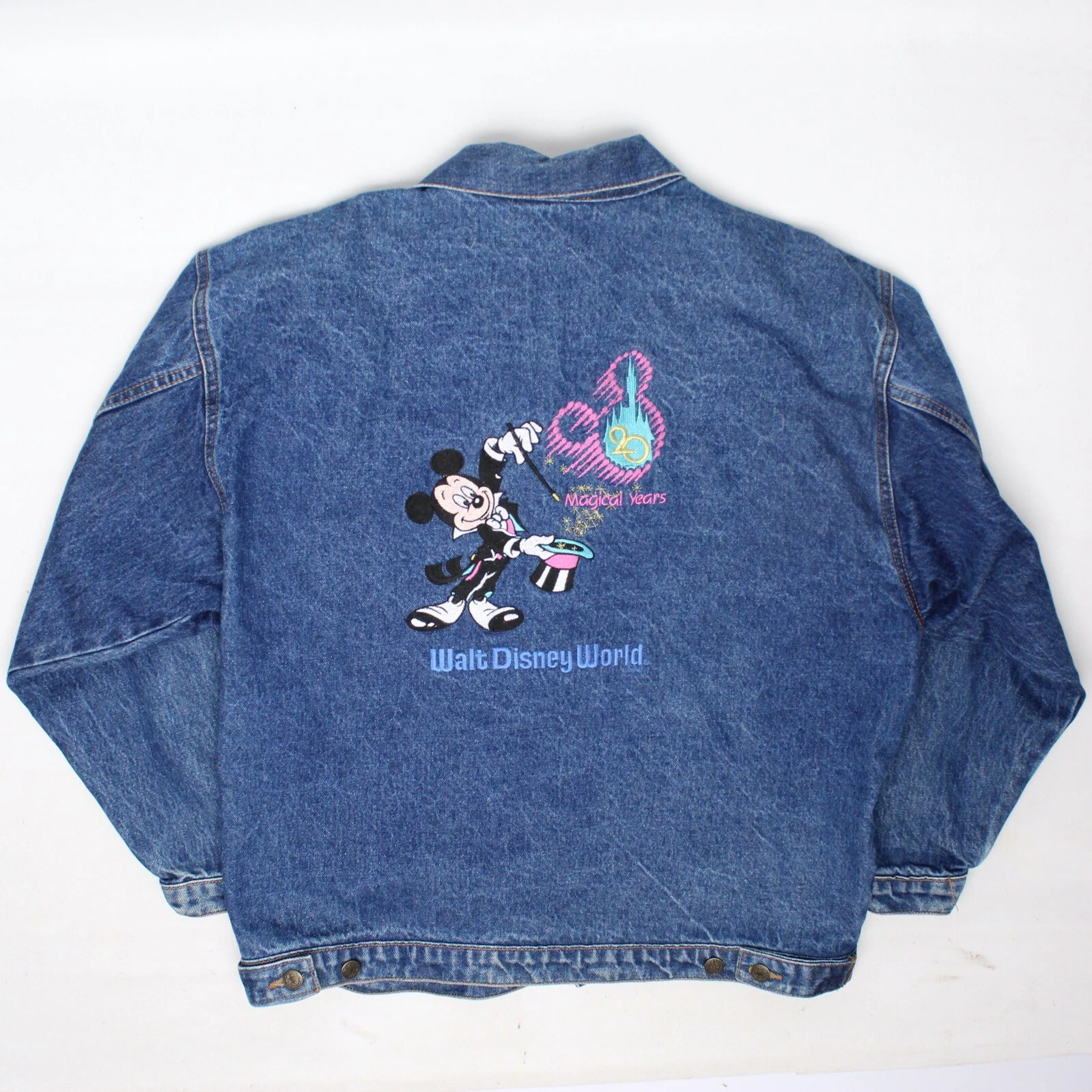 90s Walt Disney World Trucker Jacket L 20 Magical Years Mickey Mouse Denim USA