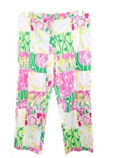 Vintage Lilly Pulitzer Women's 10 Patchwork Tapered Leg Khaki Chino Pants EUC