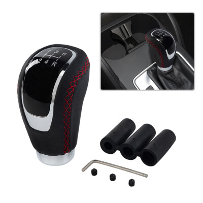 Universal 5 Speed Manual Car Gear Shift Knob Shifter Lever Leather Red Stitching
