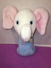 VGUC-VINTAGE-6.5 EDEN TOYS BABY WHITE BLUE ELEPHANT RATTLE BALL STUFFED