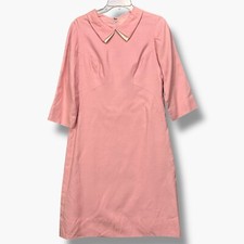 VTG 60s Sheath Dress Size M Mod Peter Pan Collar 3/4 Sleeve Iconic Pink Gum