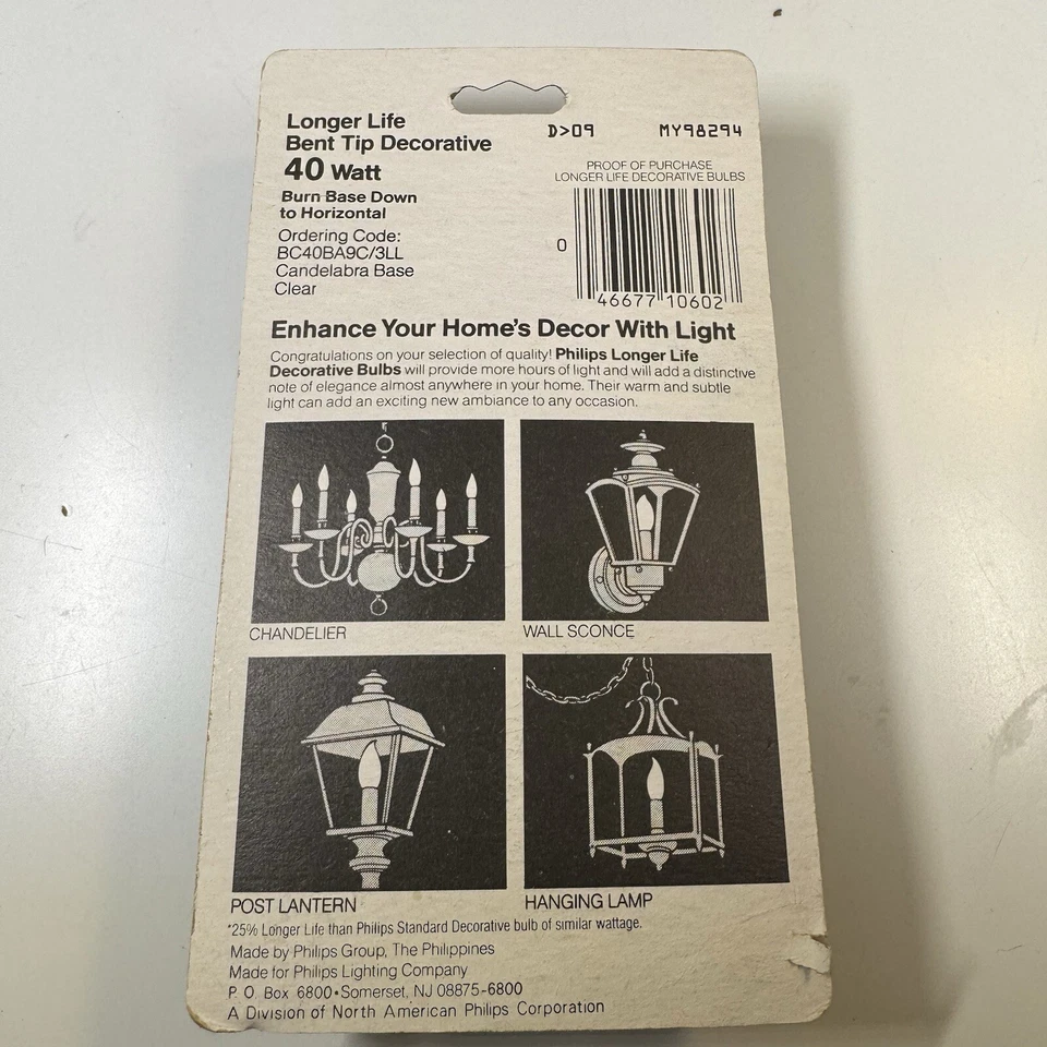 PHILIPS® Longer Life™ 40W Bent Tip Light Bulbs (2pk) BA Shape - New & Sealed - Image 3 of 3