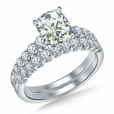 2+ kt fast weißer Moissanit Diamant Kissen 925 Sterlingsilber Ring Braut Sets 