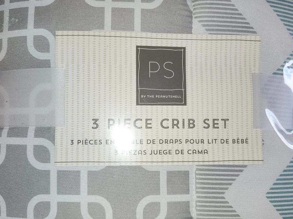 Juego de ropa de cama para cuna The Peanutshell gris, menta, verde y blanco retazos jirafa 3 piezas nuevo Foto 2 de 4