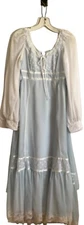Vtg 70s Gunne Sax By Jessica Light Blue Long Sleeve Prairie Maxi Lace Up Dress 7