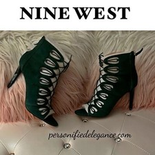 NEW Nine West Leslie Green Suede Cage Dress Sandals 10.5M $109