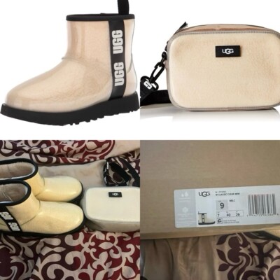 UGG Classic Clear Mini Waterproof Boots And Janey II Clear Sheepskin Bag