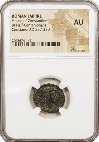 A-DS10 Roman Empire Emperor Constans (AD 337-350) Half-Centenionalis NGC AU Coin