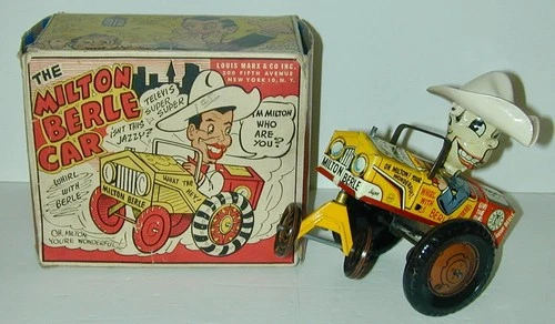 Louis Marx Litho Tin Milton Berle Crazy Car In Original Box Circa 1950 Working!
