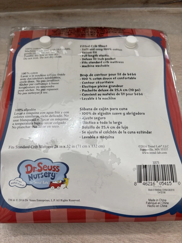 Dr. Seuss Nursery Fitted Crib Sheet 100% Cotton Green Eggs And Ham NEW - Image 4 of 4