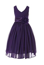 Junior Bridesmaids V-Neckline Chiffon Flower Girl Dress 16 Purple