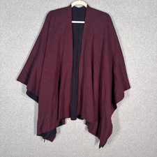 Reversible Shawl Cardigan Poncho Wrap Burgundy Black OS Cape Knit Comfy Cozy