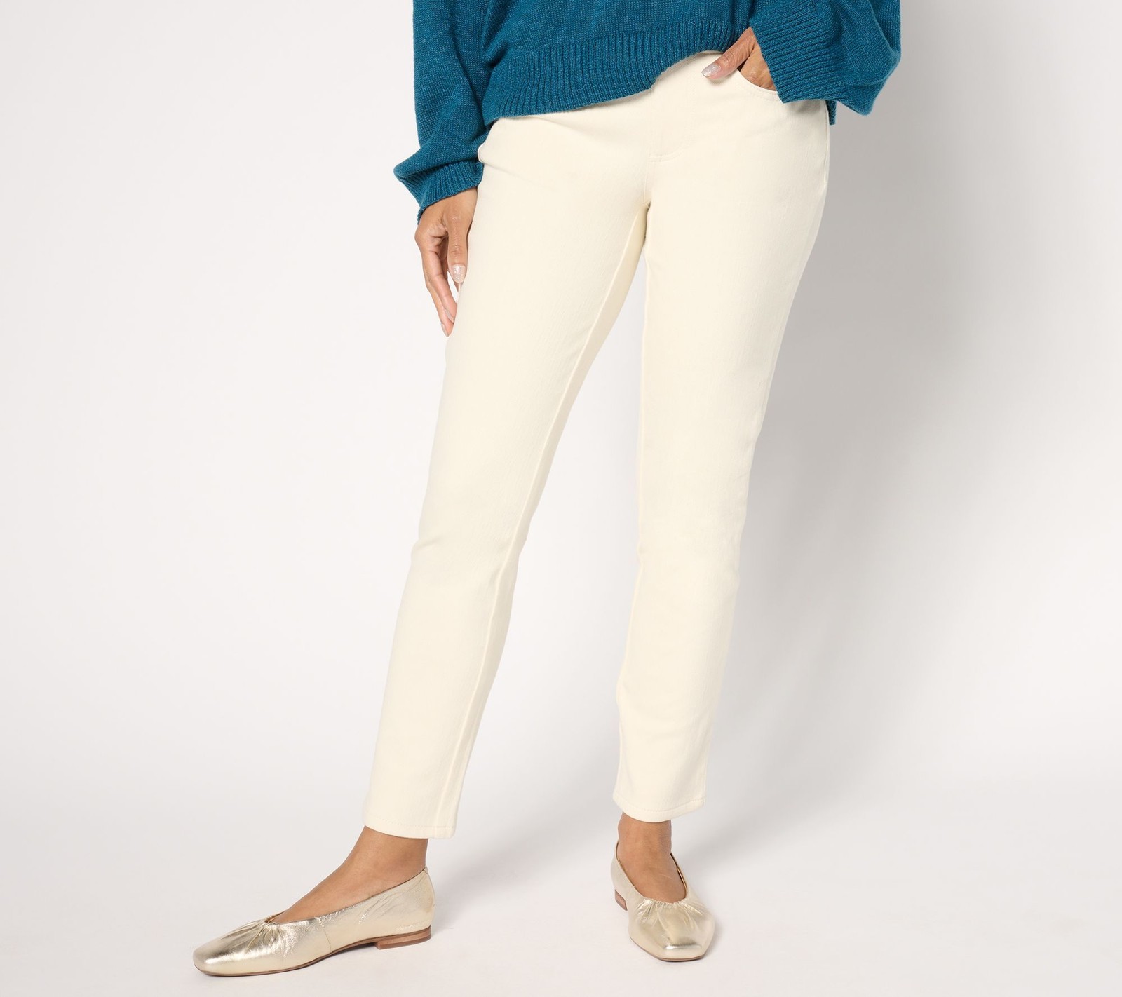 Belle by Kim Gravel Women's Pants Sz 10 Tall Flexibelle Curve White A460169