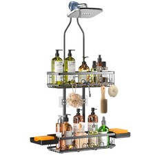 Adjustable Over Shower Head Caddy, Hanging Bathroom Organizer, Black Storage She