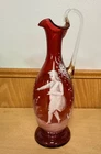 Victorian Era Mary Gregory Cranberry Red Glass Pitcher Ewer Vase 10" High