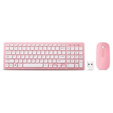 Wireless Keyboard and Mouse Combo Compact Quiet 2.4G Ultra Thin Pink