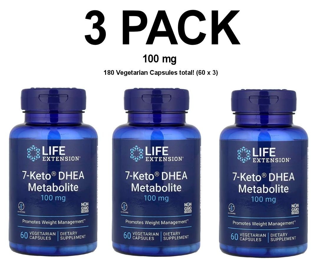 Life Extension 100 mg, 7 Keto Metabolite, 3 PACK, 60 Vegetarian Capsules each
