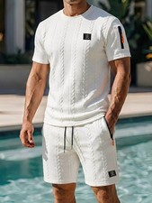 Mens Tracksuit 2-Piece Set Short Sleeve T Shirt Shorts Sweatsuit Outfit Set