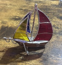 3D Stained Glass Sailboat Blue Redand Yellow 5  Sun Catcher Nautical Beach Ocean