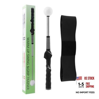 Retractable Golf Swing Trainer, Golf Grip Trainer with Arm Band for Right Black