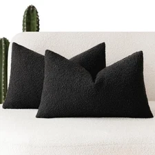  Set of 2, Decorative Textured Boucle Throw Pillow 20" x 12" (Pack of 2) Black