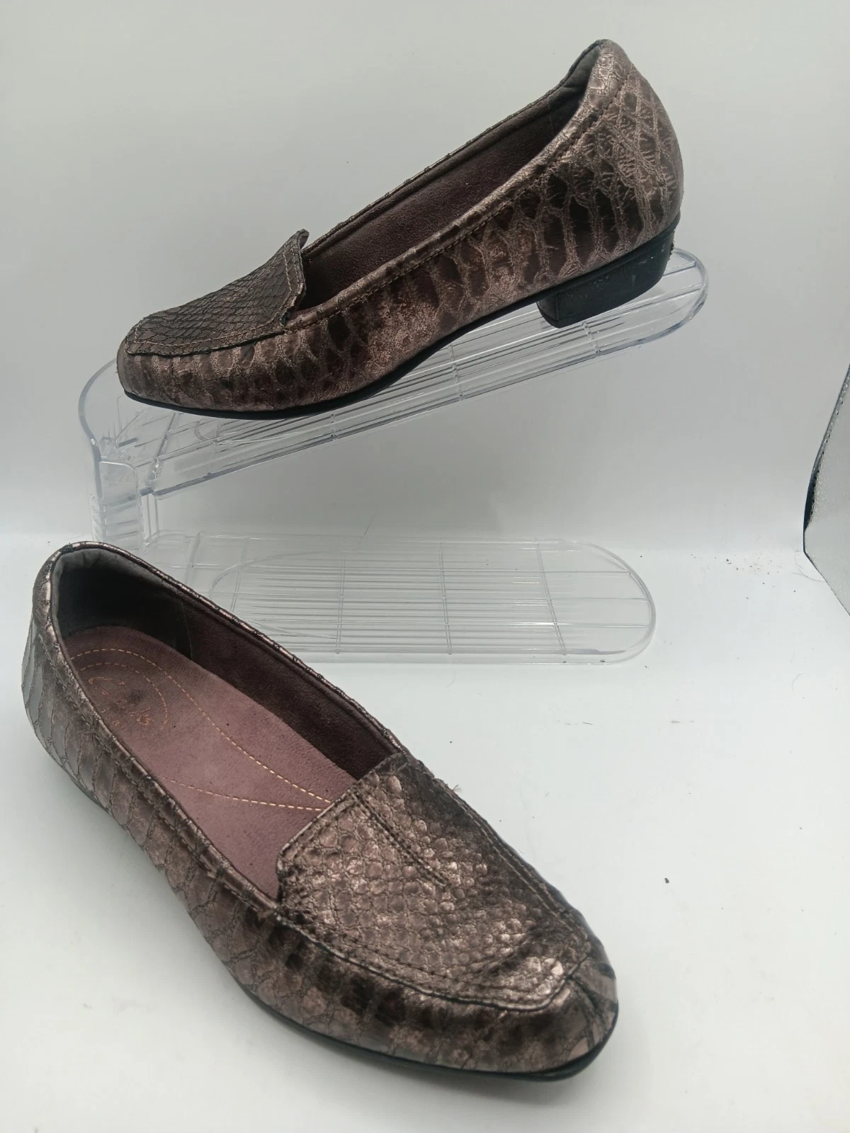 Ballerine donna taglia 6m Clarks marroni slip on suola antiscivolo