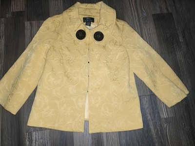 Trenz By Theresa Renz Jacket Textured Damask Yellow Sz M Business Casual 