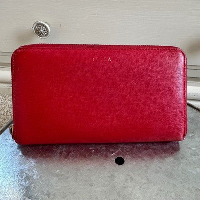 Furla Red Leather Zip Around Wallet