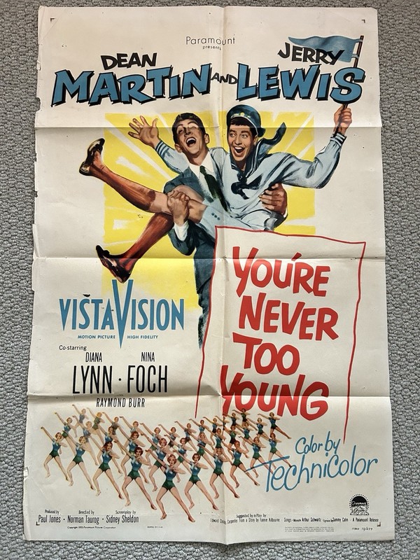 Dean Martin Jerry Lewis ORIGINAL 1 Sheet You’re Never Too Young 1955