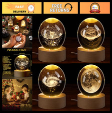 4 Pcs 3D Solar System Crystal Balls - 2.4" Universe Decor with LED Base, Astrono