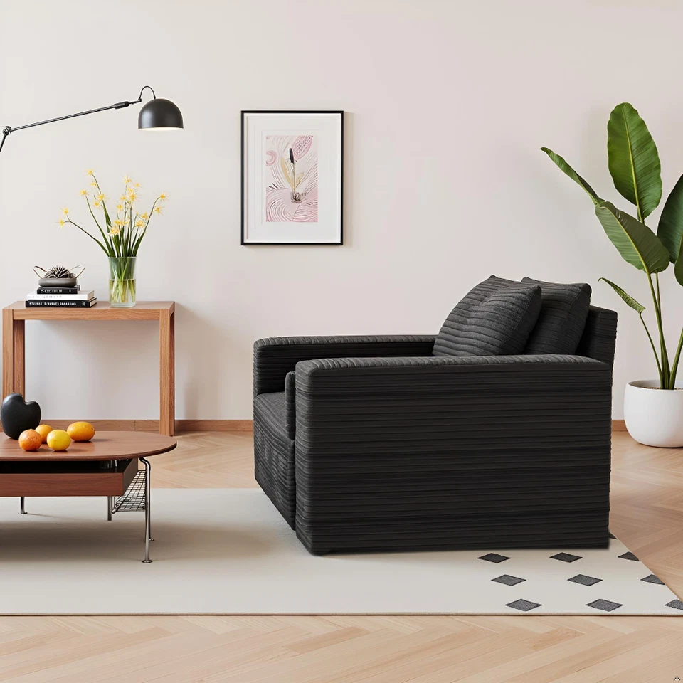 63" Boneless couch Loveseat Sofa Comfy Deep Seat Modern with Black Plush Fabri - Image 4 of 4